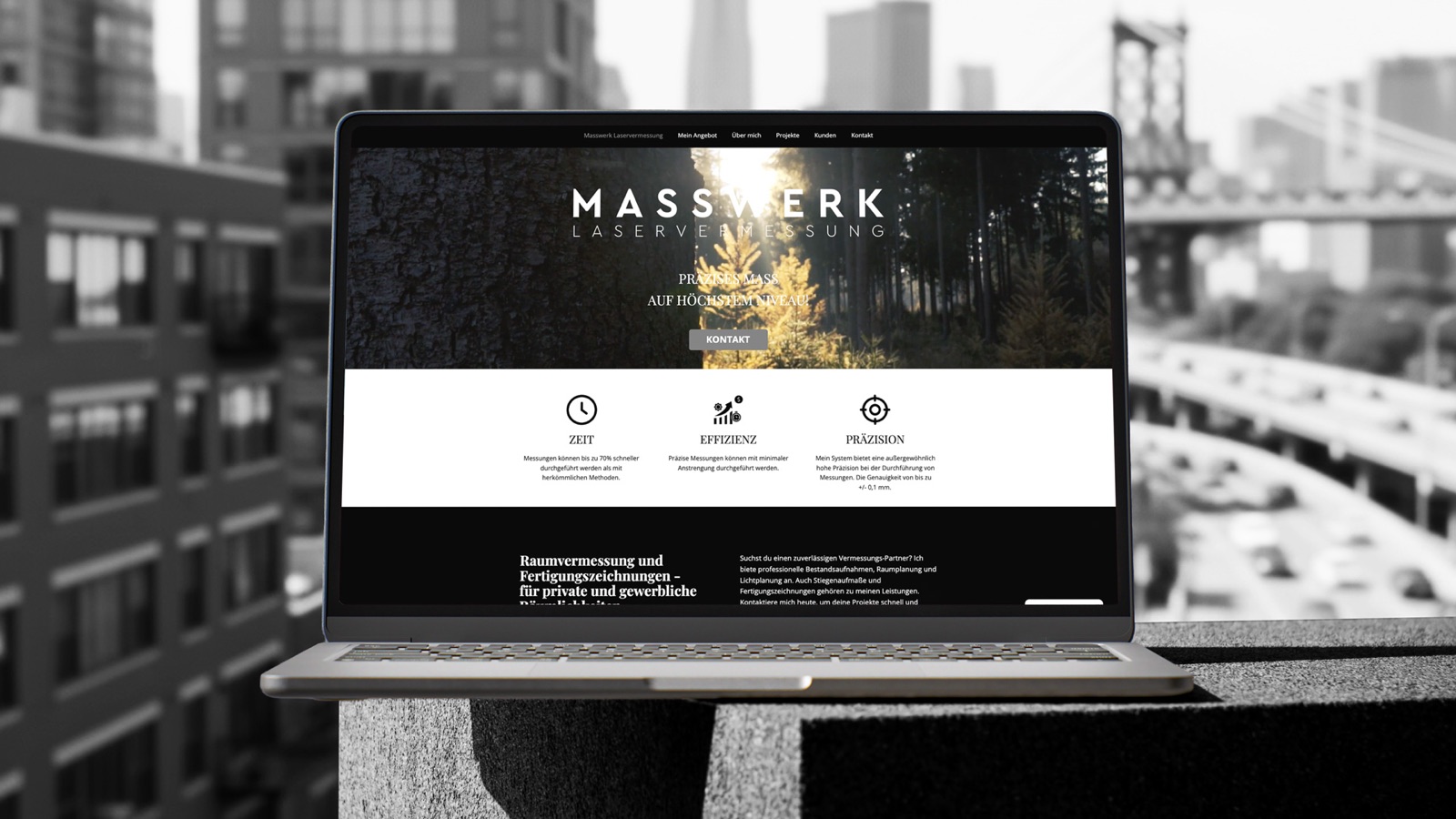 Website für Masswerk Laservermessung auf einem Laptop